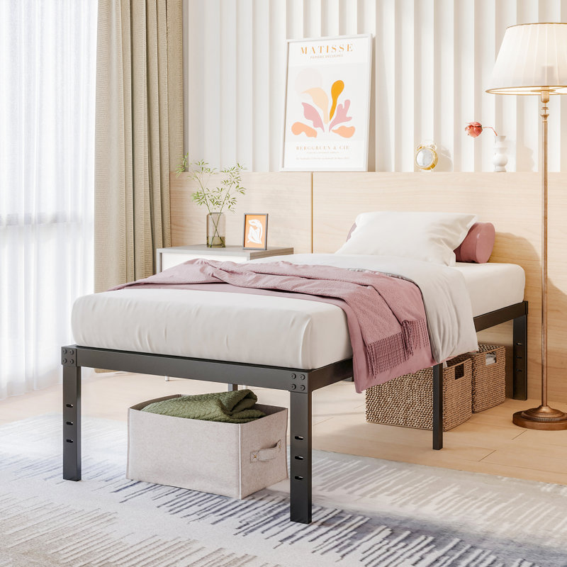 Paca 18'' High Heavy Metal Bed Frame, Support to 2000lbs, No Box Spring, Easy Assembly, Twin