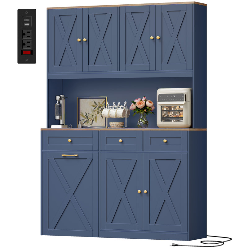 Pull-out Trash Cabinet, Free Standing Kitchen Storage Cabinet, For Kitchen Living Room, Blue