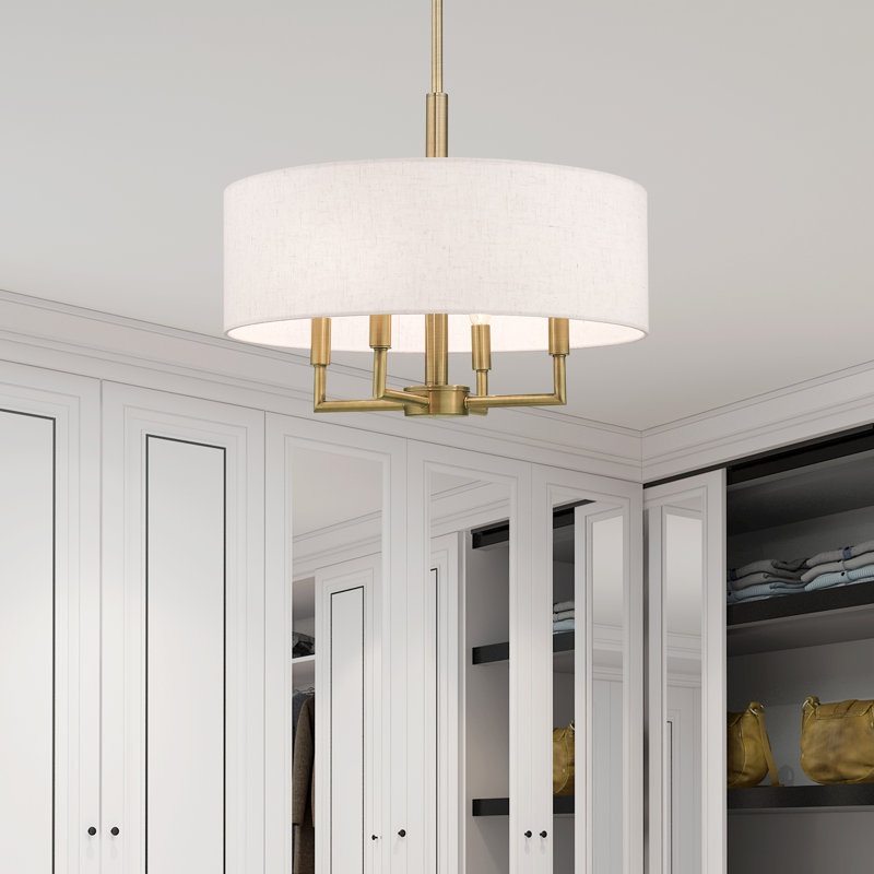 Flaire 4-Light Dimmable Shaded Drum Chandelier, Antique Brass