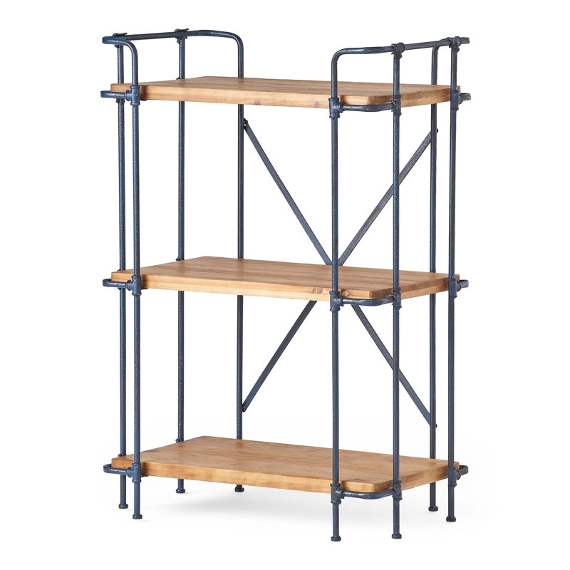Kaeden  Ladder Bookcase with Wood Shelves & Iron Frame, (3 Shelves) 41"H x 28"W x 17"D