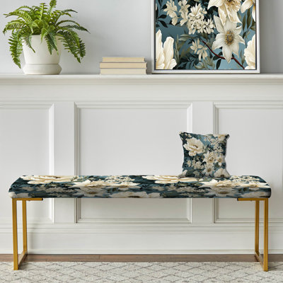 Banc floral rembourré or