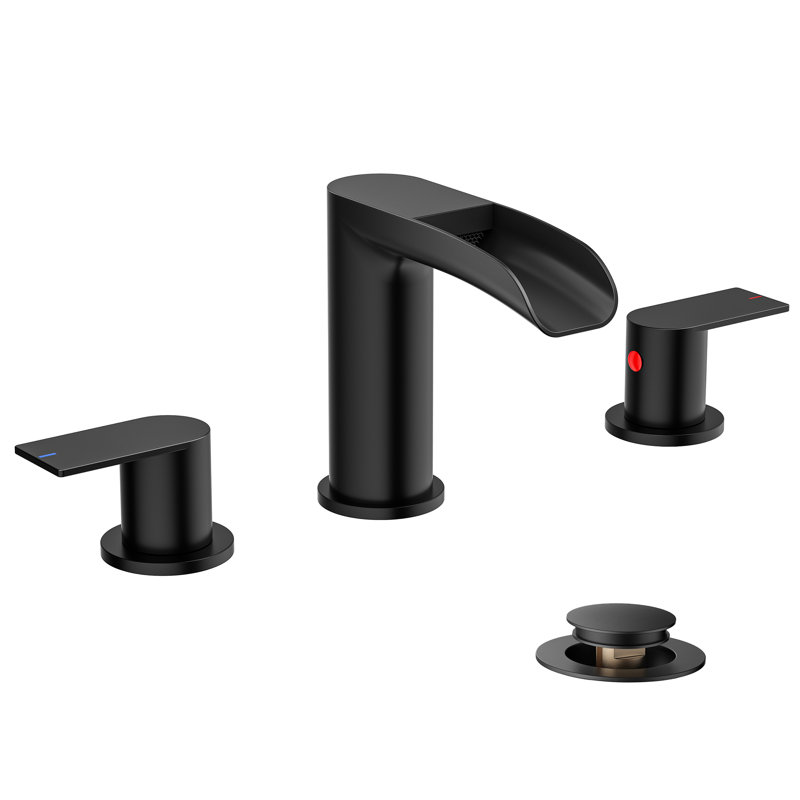 Bathroom Sink Faucet, Black Waterfall Bathroom Faucet Widespread 8 Inch 3 Hole With Pop-up Drain And Water Supply