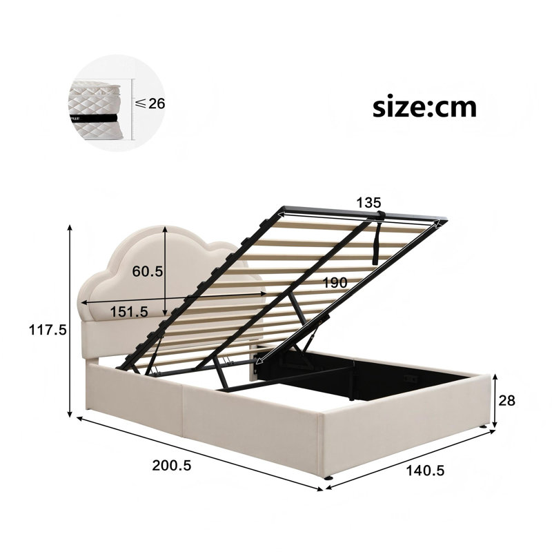 Upholstered Ottoman Storage Bed, Double (4'6)