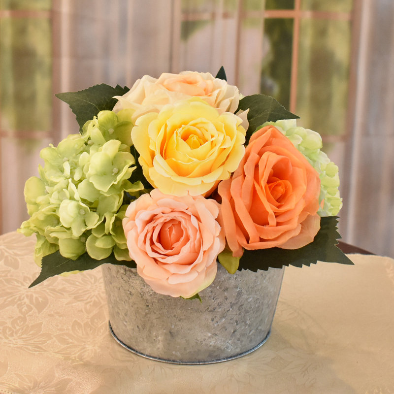 Faux Silk Rose Arrangement in Planter