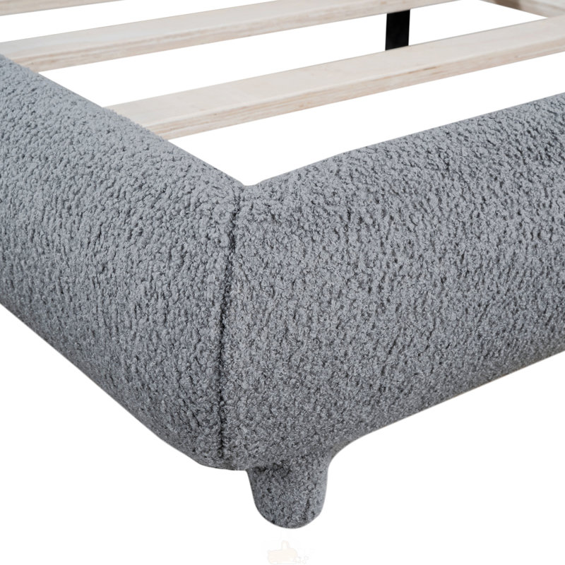 Lit plateforme tapissier grand avec tissu épais Teddy, Grand lit