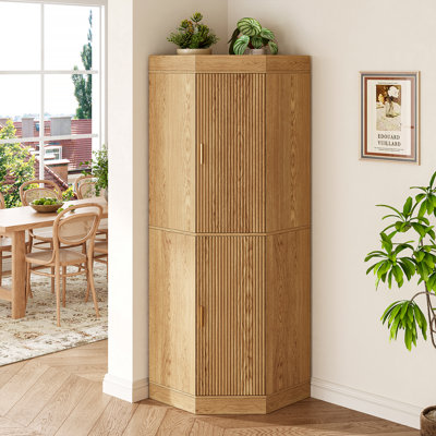 70.1” Farmhouse Corner Storage Cabinet With Fluted Doors, Kitchen Pantry Cabinet With Adjustable Shelves by Latitude Run