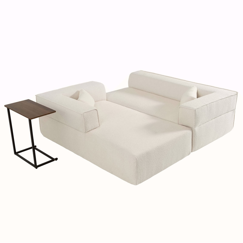 Canapé modulaire modulaire avec table d'appoint gratuite, siège large, entièrement rembourré, tissu bouclé infroissable, conception en forme de L, aucun assemblage requis, plusieurs couleurs