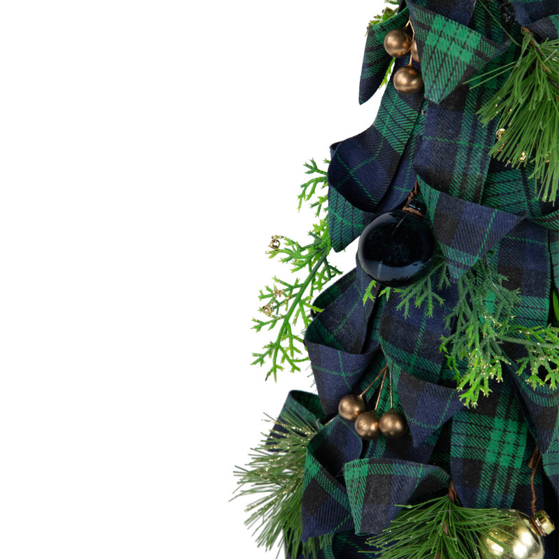 Arbre de Noël 18 po à rubans écossais vert et bleu