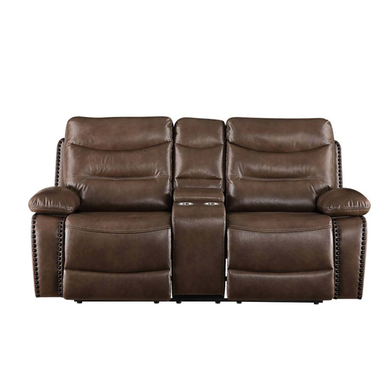 Causeuse avec console (mouvement), similicuir bleu marine, Brun
