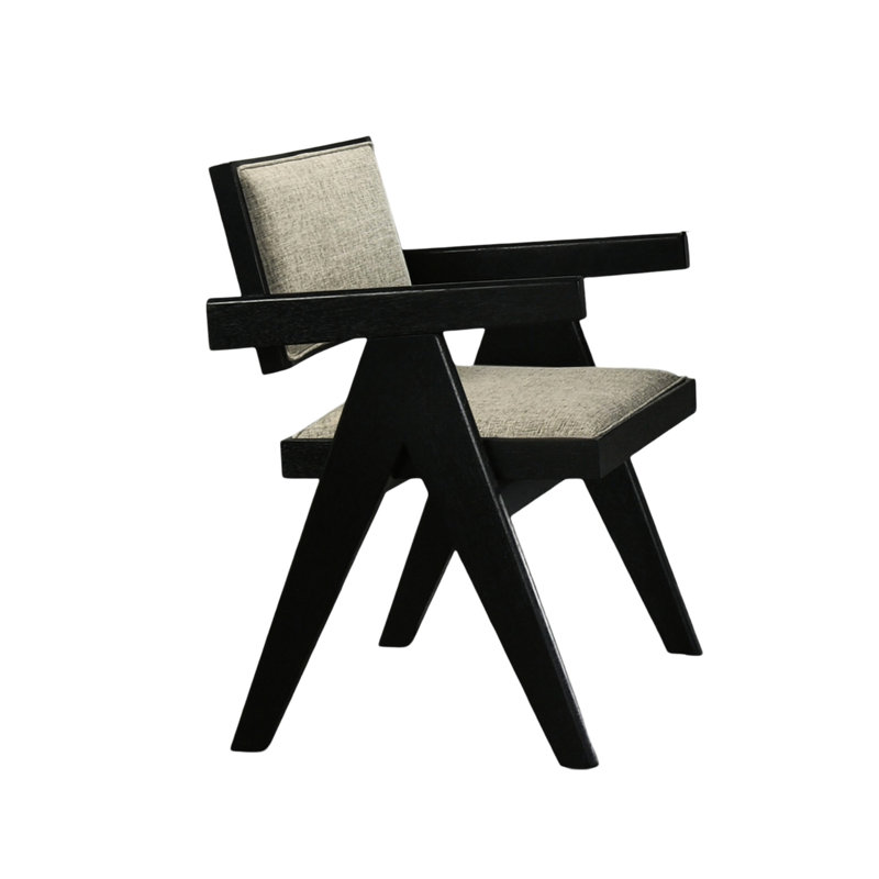 Chaises à accoudoirs contemporaines noires 2 pièces pour salle à manger avec revêtement gris et structure en bois massif