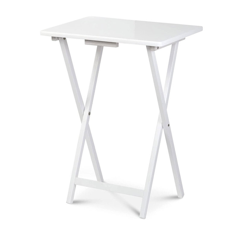 Compact White Solid Rubberwood Folding TV Tray Tables, 2-Piece Set
