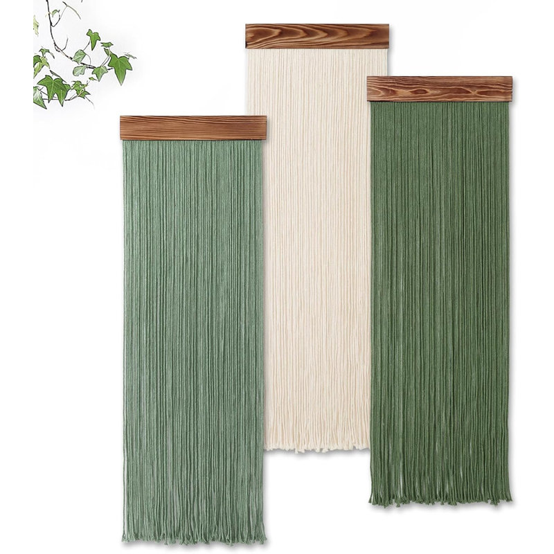Macramé, décoration murale boho chic, 3 pièces Bohème vert beige, gland, tapisserie, décorations murales modernes, faites à la main
