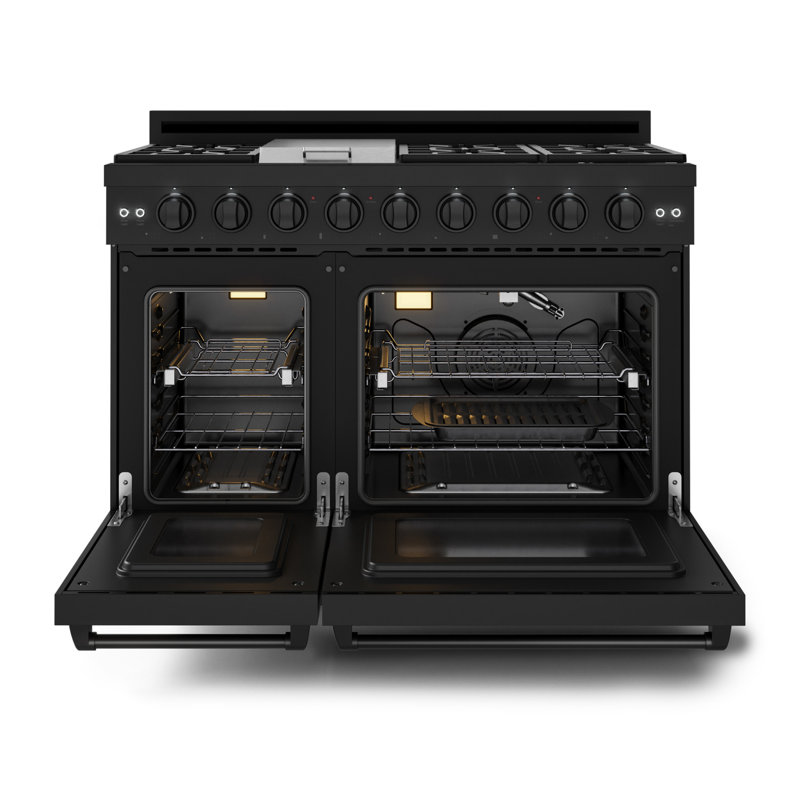Cuisinière professionnelle au propane liquide avec panneau inclinable noir de 48 po Gordon Ramsay par THOR Kitchen, Noir