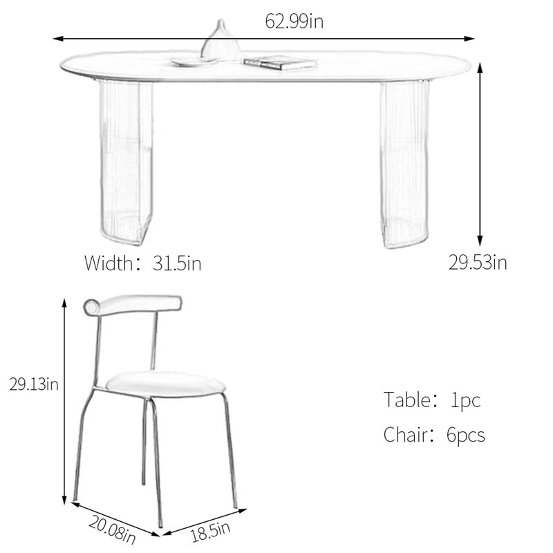 Ensemble de table de salle à manger en pierre frittée blanche, H 29,53 po x L 62,99 po x l 31,5 po