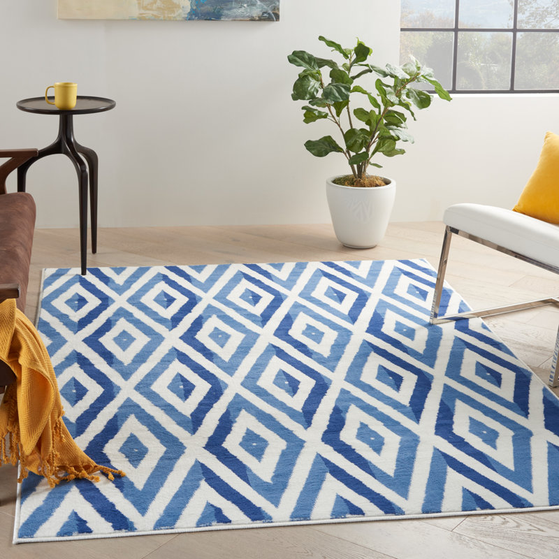 Tapis géométrique bleu / blanc, Rectangle 4 pi x 6 pi