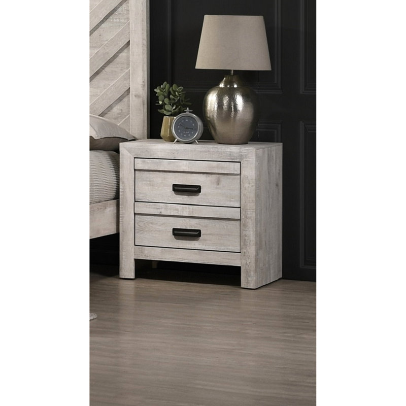 Table de chevet beige rustique - 2 tiroirs de rangement