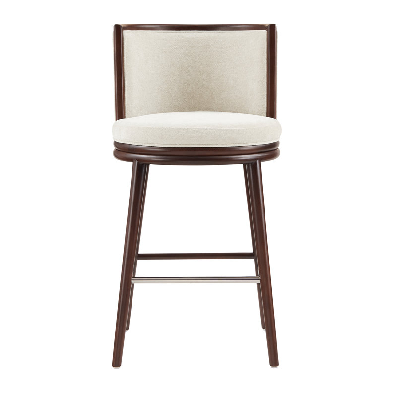 Evalyn Modern Textured Chenille Upholstered Beech Wood Bar Stool in Cream, Cream, Bar Stool (29.3" Seat Height)