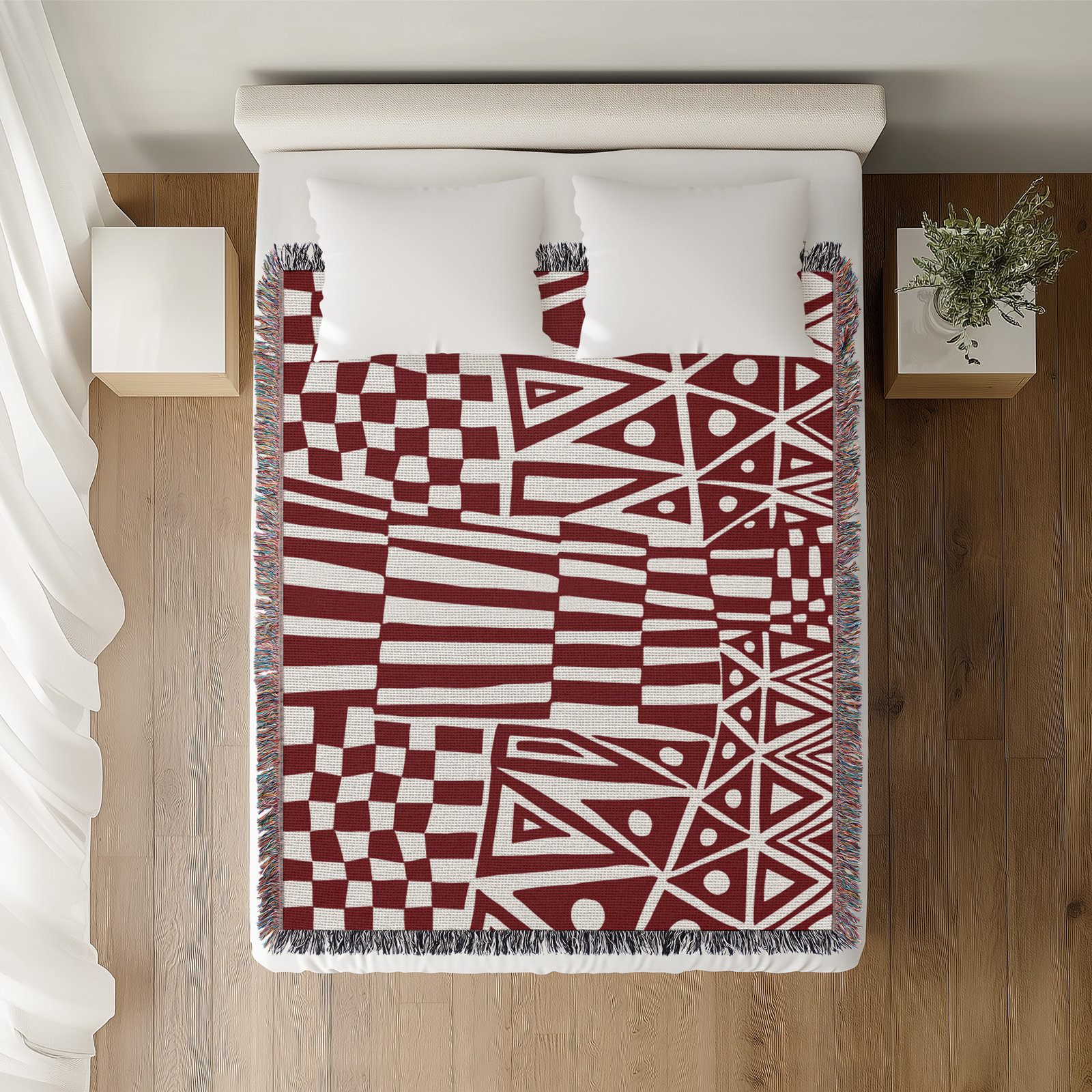 Cocodili Cotton Hand Woven Throw Blanket, 50" x 60" – Throw, Navy Red