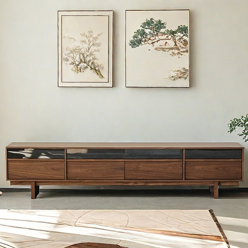 Meuble télé simple en bois massif multifonctionnel, 86.61"