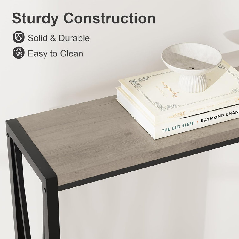 Console Table, Entryway Table With Storage, Industrial Sofa Table With V Design, 2-Tier Narrow Console Table, Gray