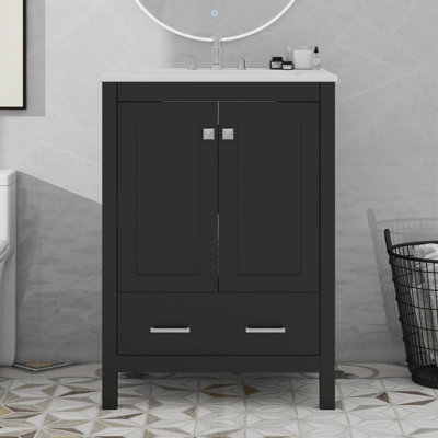 Meuble-lavabo de 24 pouces avec lavabo encastré intégré et armoire de rangement avec 2 portes et 1 tiroir