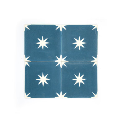 Encaustic Blue White Star 8 x 8
