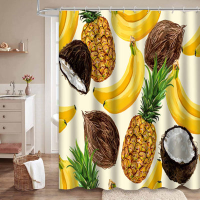 Aloha Jungle Colorful Coconut Florals Waterproof Shower Curtain with 12 Hooks