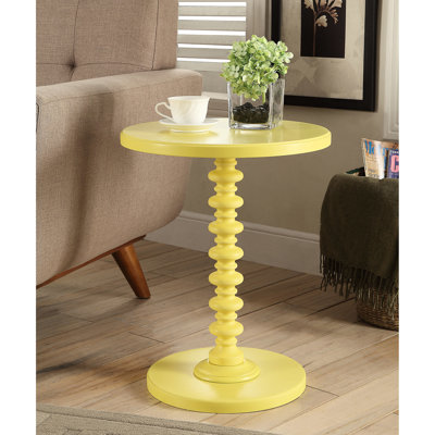 Table d'appoint ronde à piédestal avec teinte jaune, base tournée, Kd, sans tablier, pieds en bois massif, profondeur de 17 pouces, hauteur de 22 pouces pour une touche fonctionnelle, alternative de rangement, plateau, large, poids de 11 lb