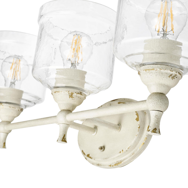 Corder 3 Light Bath Vanity with Hammered Water Glass Shade, Antique Ivory
