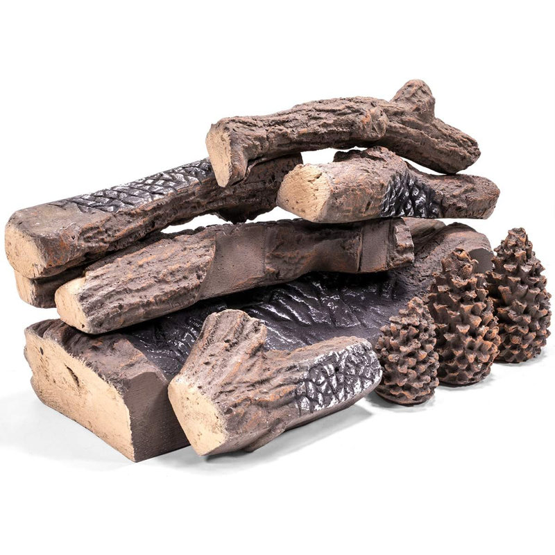 9-Pieces Ceramic Realistic Wood Log Set Pine Wood Style Stackable Gas Heat
