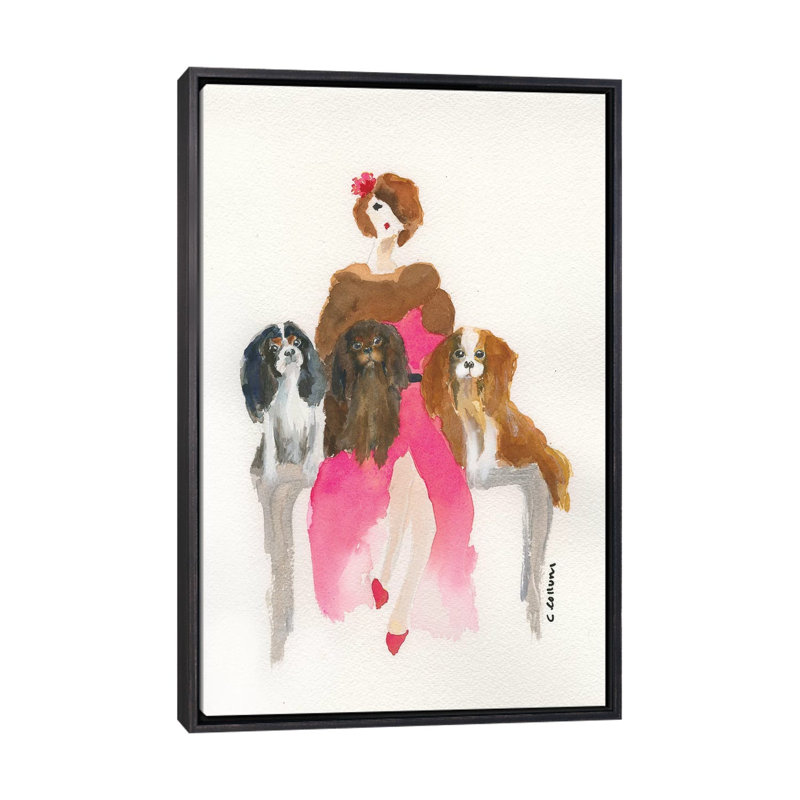 «Cavalier Lady in Pink» par Connie Collum, reproduction d'art, H 26 po x l 18 po x P 1,5 po, Toile avec cadre noir patiné