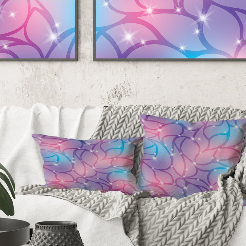 Coussin décoratif violet et mauve à motif abstrait avec étincelles