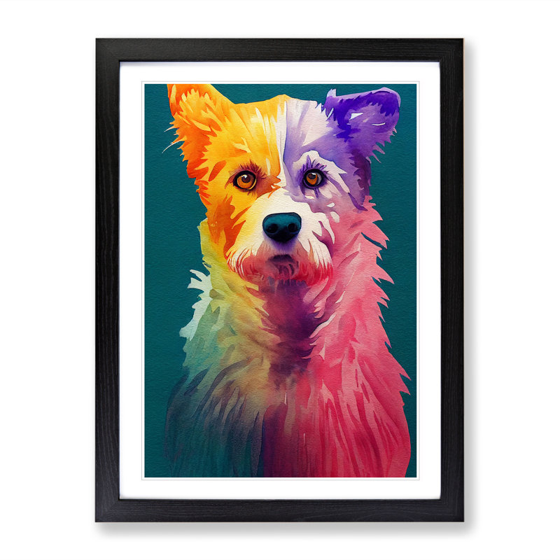 Colourful Dog No.4 - Single Picture Frame Painting, 64cm H x 46cm W x 2cm D, Black