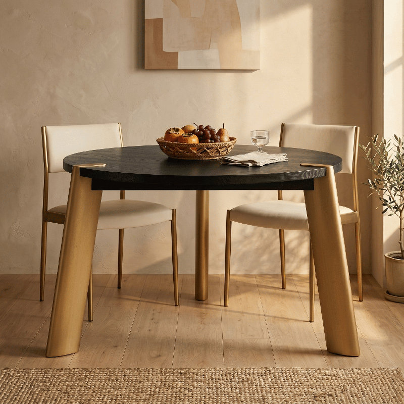 NTC Tribase 47 Inch Modern Design Round Dining Table, Burnt Black