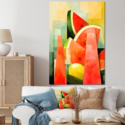 Red Geometric Watermelon Pattern 2 - Melon Wall Art