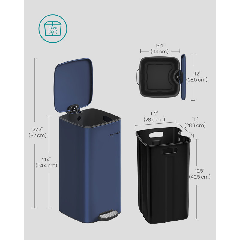 Clerfont Step On Kitchen Trash Can, Midnight Blue, 54.4cm H x 34cm W x 28.5cm D
