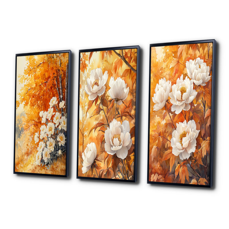 Pe pivoines par l'érable d'automne - Collection d'impressions sur toile, H 28 po x l 36 po, Impression encadrée flottante