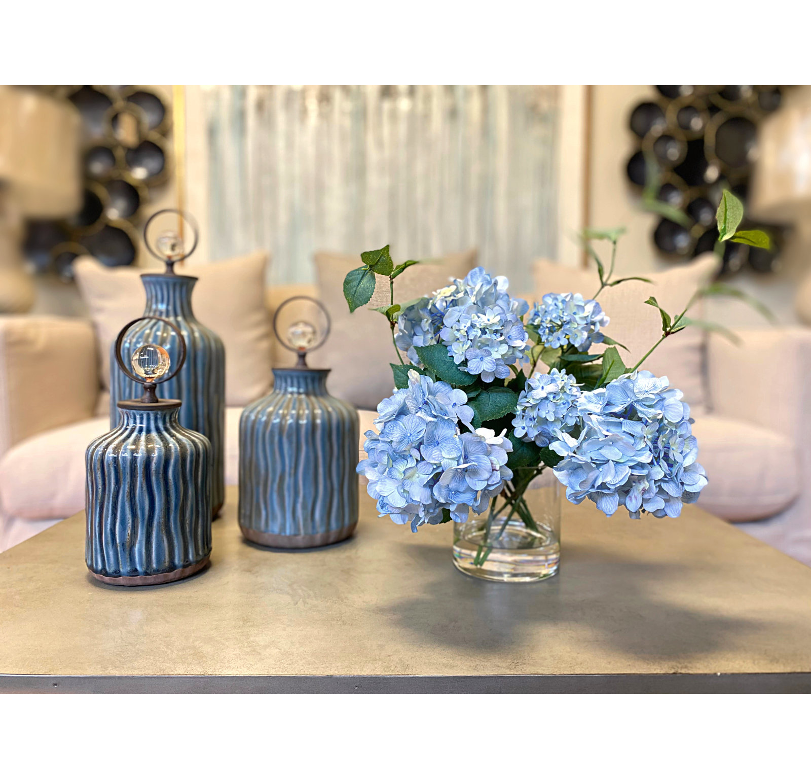 Keenum Hydrangea Floral Arrangement, Blue
