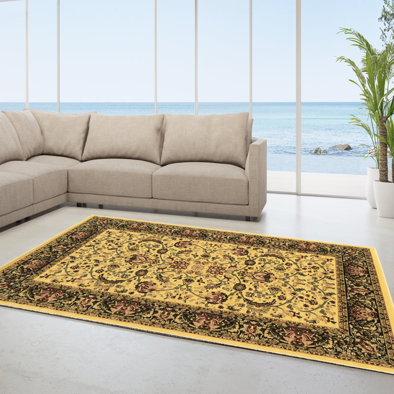 Tapis crème / vert de style oriental Lozoya, Rectangle 9 pi x 12 pi