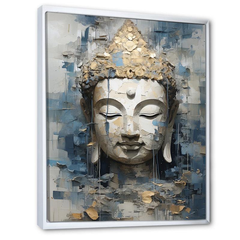 Statue religieuse du bouddhisme royal sur toile, Cadre flottant blanc, 44" H x 34" W