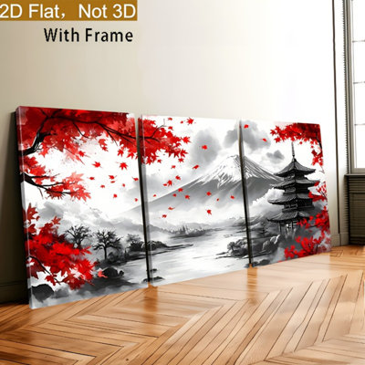 Impression sur toile 3 pièces Zen Japanese Fuji - Calm Living Space