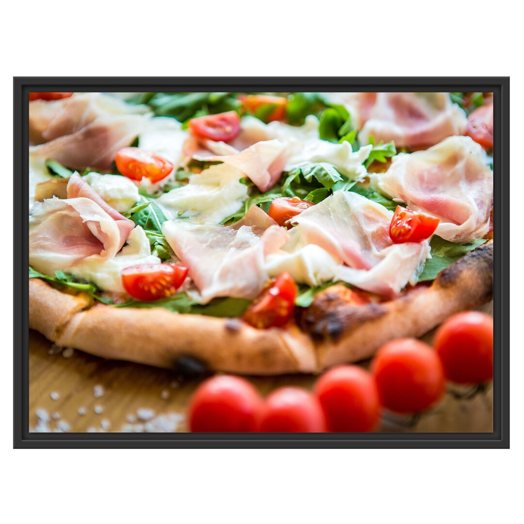 Gerahmtes Wandbild Pizza mit Parmaschinken