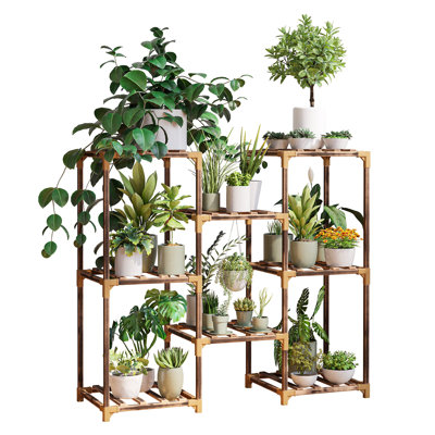 Outdoor 8 Tiered Plant Stand For Multiple Plants Indoor Small Wooden Plant Shelf by Arlmont & Co.