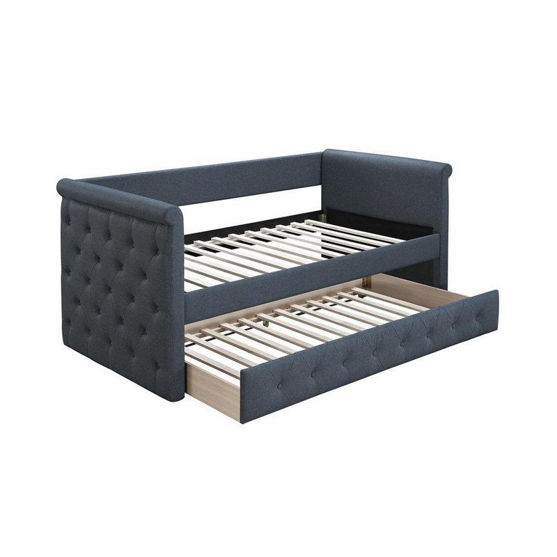 Upholstered Platform Bed, Charcoal Gray