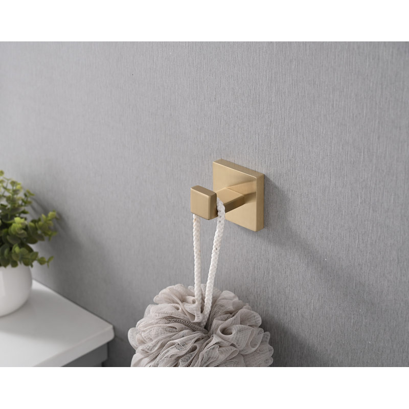 Ensemble de 5 accessoires de salle de bain : barre porte-serviettes murale ronde en acier inoxydable doré brossé