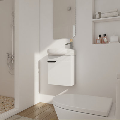 Petit meuble-lavabo avec lavabo et portes à fermeture douce