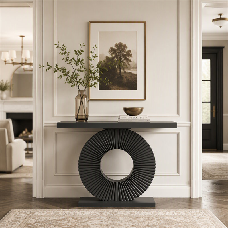 Canapé moderne en bois avec base géométrique, Brun et noir, Brun, Noir