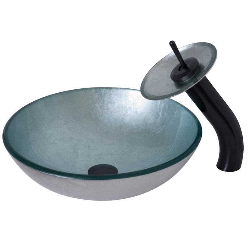 Lavabo de salle de bain circulaire en verre avec robinet argento, Bronze huilé
