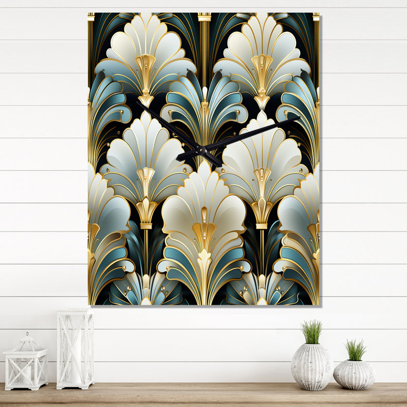 Damassé dorée et blanche Art Decor I - Très grandes horloges murales bohémiennes et éclectiques, H 32 po x l 16 po x P 1 po