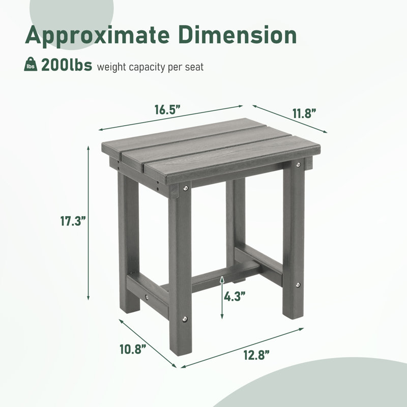 All Weather Adirondack Outdoor HDPE Side Table, Gray